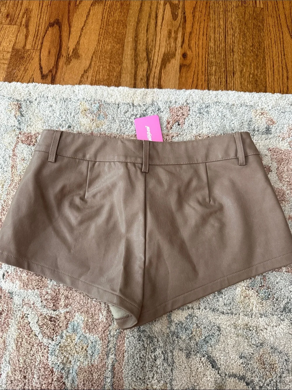 Edikted High-Waist Faux Leather Shorts in Tan